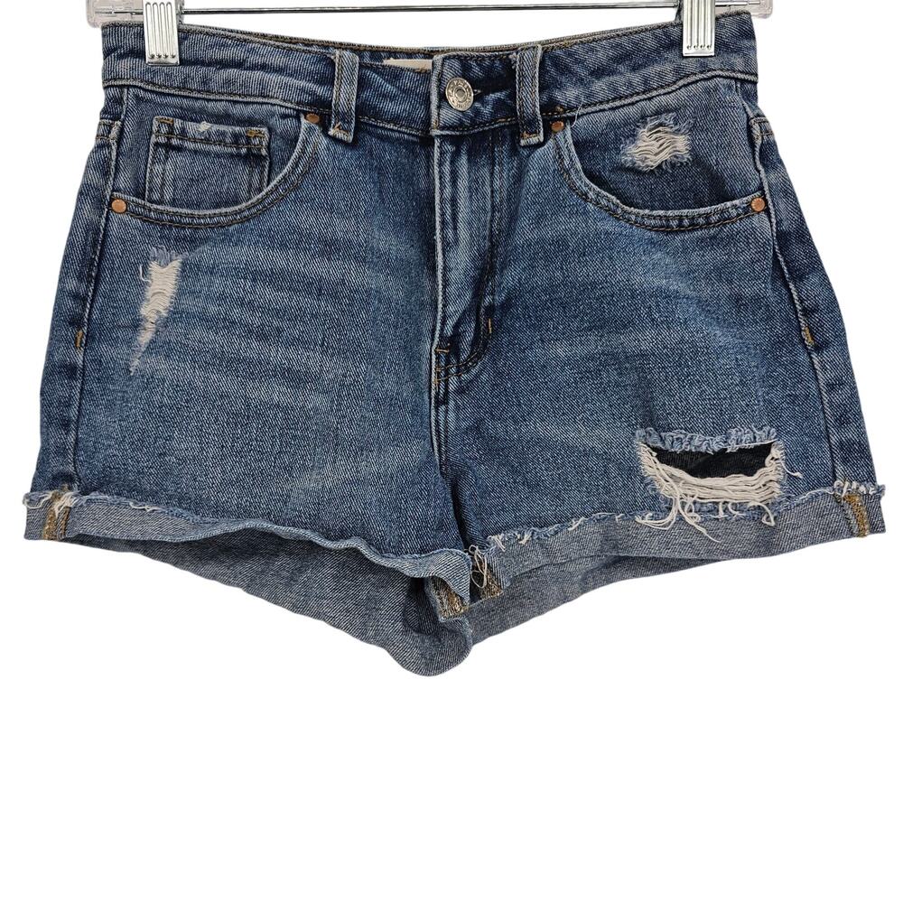 Pacsun Womans size 24/0 Mom Shorts Distressed Raw Hem Loose Fit Dark Wash Cuffed